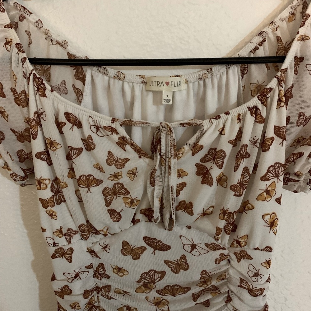 Butterfly dress bodycon trendy bow off shoulder casual stretchy cottage dress